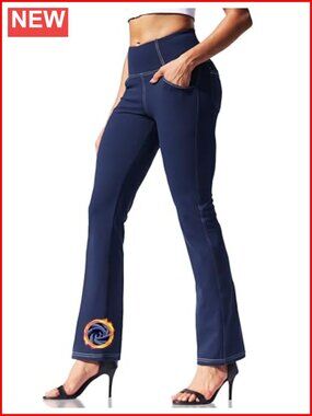 Fleece Lined Flare Leggings for Women High Waisted 4 Pockets Bootcut Yoga Pants